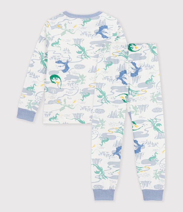 Kinder-Pyjama aus Molton mit Drachenmotiv weiss/vielfarbig