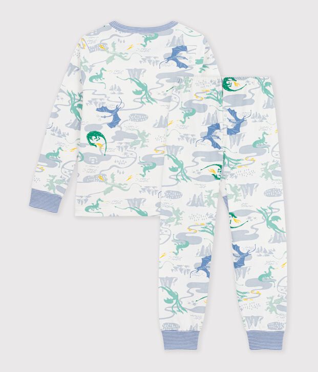Kinder-Pyjama aus Molton mit Drachenmotiv weiss/vielfarbig