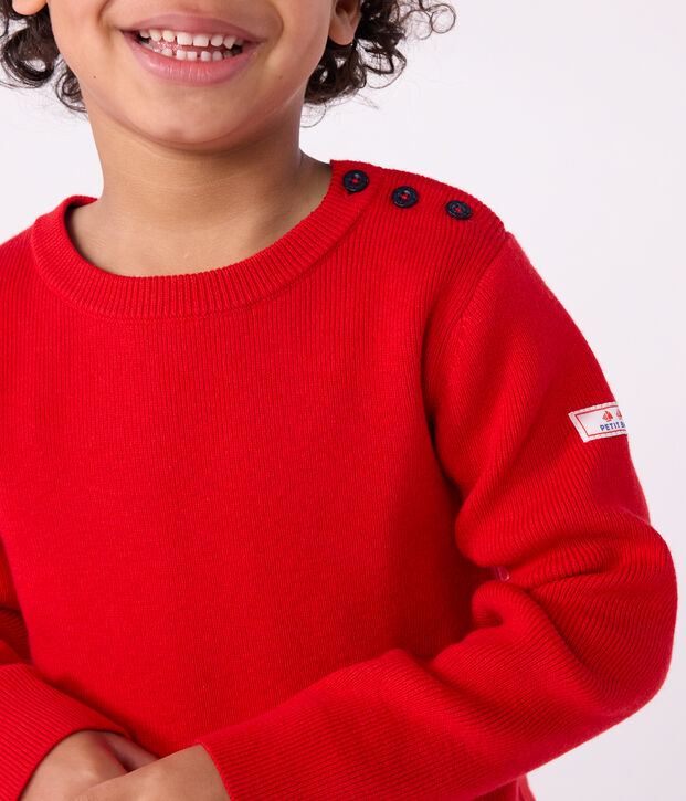 Kinder-Pullover aus einfarbiger Wolle und Baumwolle rot