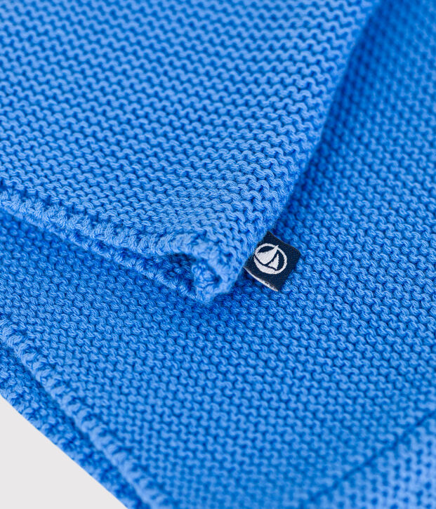 Baby-Cardigan kraus rechts gestrickt aus Baumwolle blau