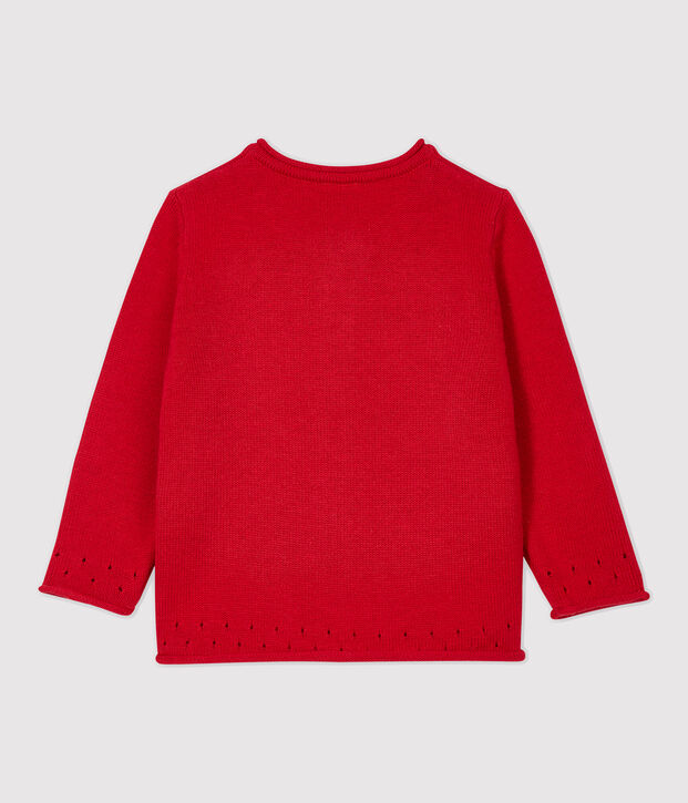 Baby-Cardigan aus Strickmaterial. rot