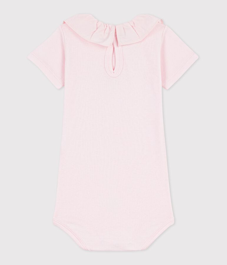 Baby-Body mit Kragen aus einfarbiger Baumwolle rosa
