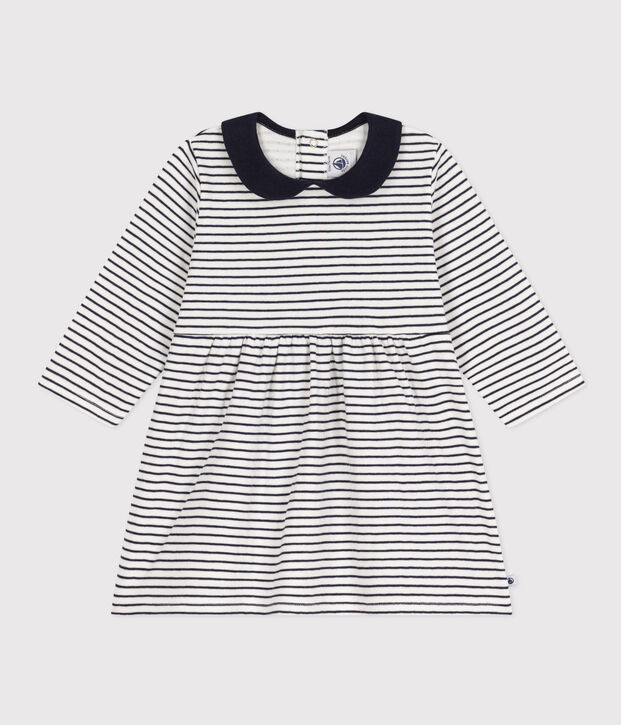 Lang&auml;rmeliges Babykleid aus gestreiftem Doppeljersey weiss/blau