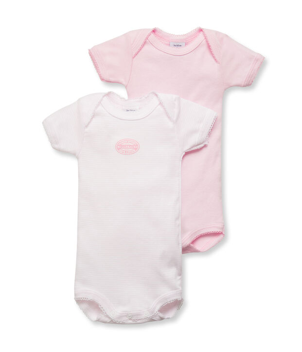 2-er Pack Baby-Bodys, Kurzarm, f&uuml;r M&auml;dchen uni/geringelt lot .