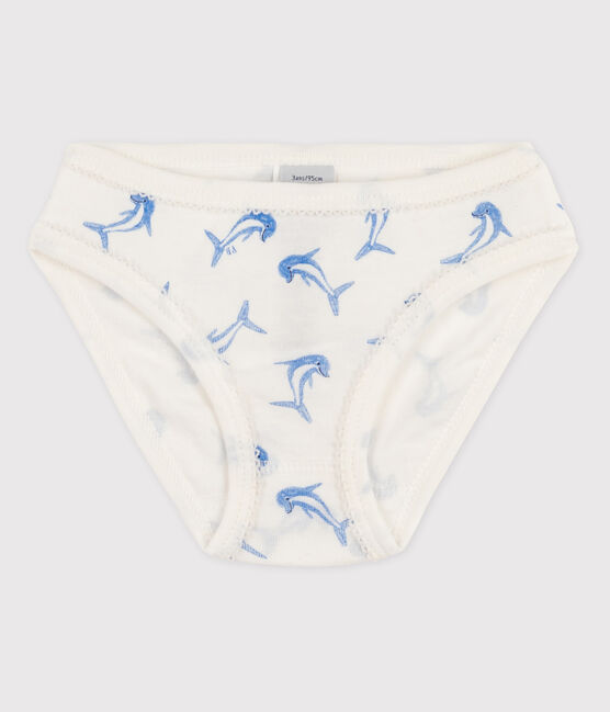 Baumwoll-Slips für Mädchen weiss MARSHMALLOW/blau BLEU