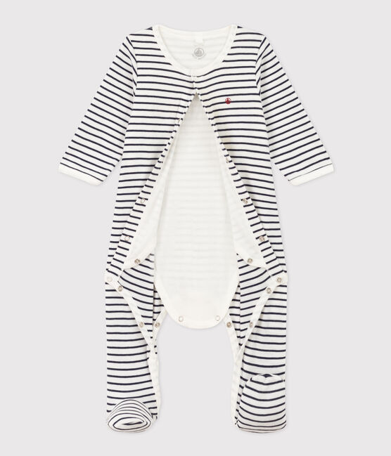 Gestreifter Bodyjama aus Baumwolle weiss MARSHMALLOW/blau SMOKING