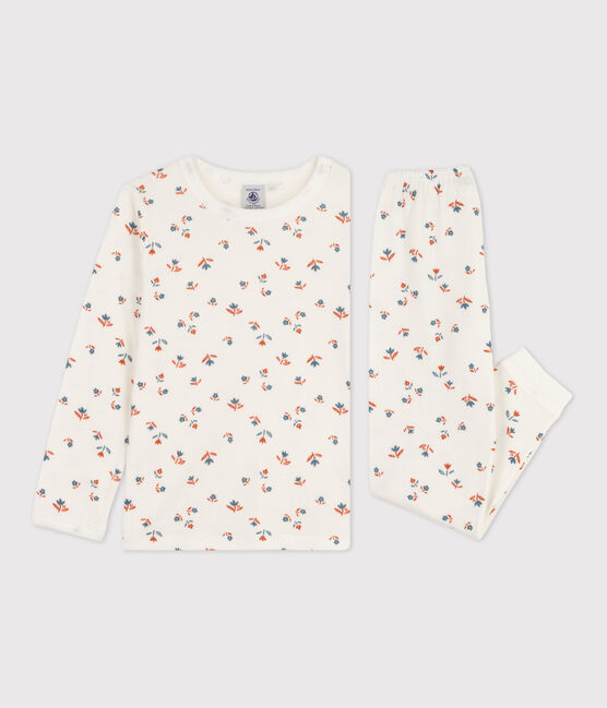 Kinderpyjama aus Doppeljersey mit Blumenmotiv für Mädchen weiss MARSHMALLOW/weiss MULTICO