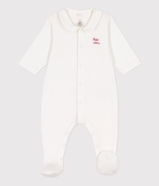 Strampler aus Baumwolle mit kleinem Herz weiss MARSHMALLOW