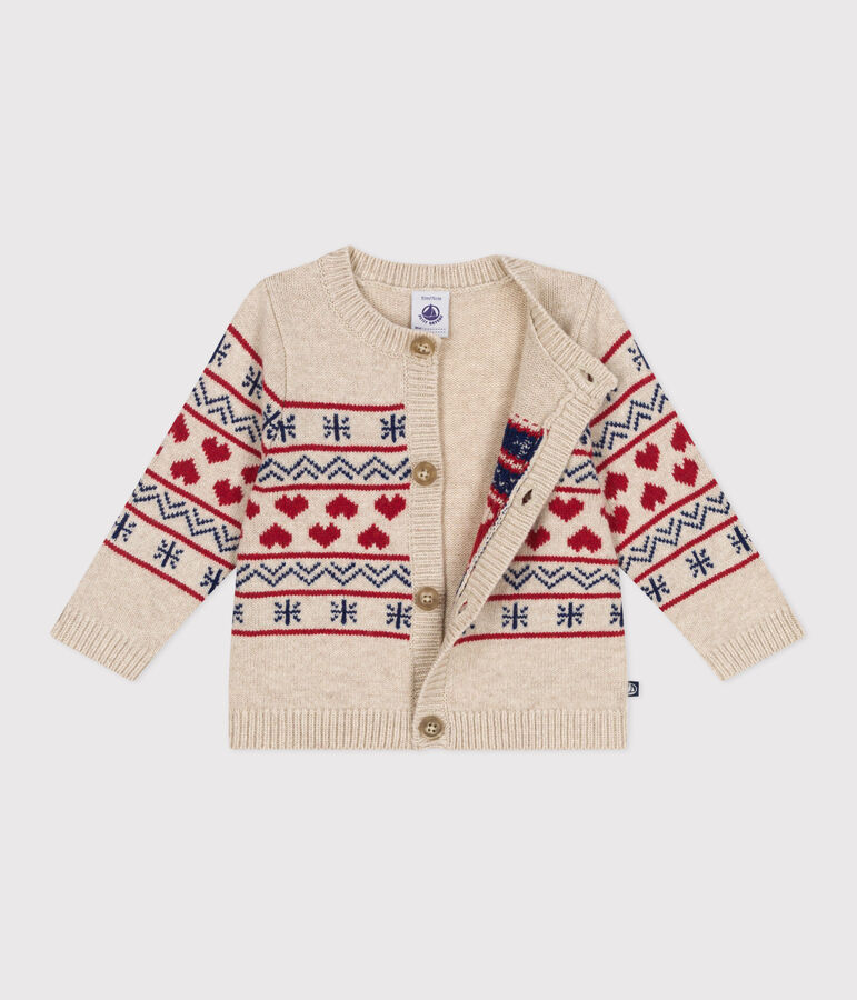 Baby-Cardigan aus Strick mit Wollanteil naturfarben/vielfarbig
