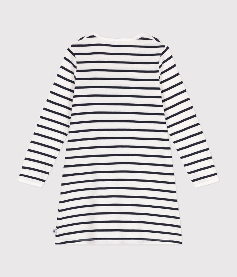 Nachthemd aus gestreifter Baumwolle f&uuml;r M&auml;dchen weiss MARSHMALLOW/blau SMOKING