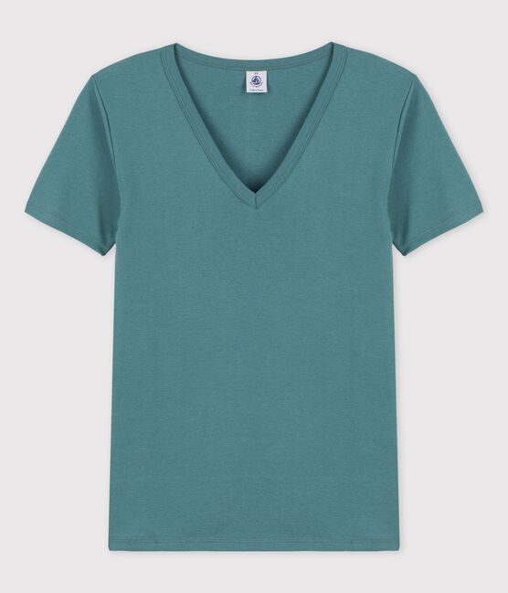 Eng anliegendes T-Shirt mit V-Ausschnitt aus Baumwolle für Damen grün BRUT