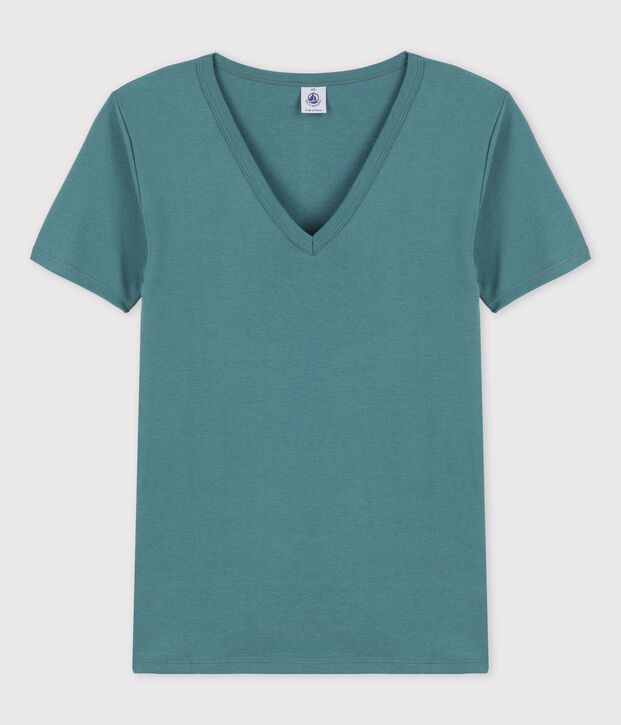 Eng anliegendes T-Shirt mit V-Ausschnitt aus Baumwolle f&uuml;r Damen gr&uuml;n