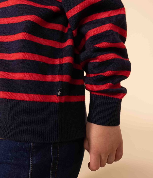 Kinderpullover mit Matrosenmuster aus Wolle und Baumwolle blau/rot