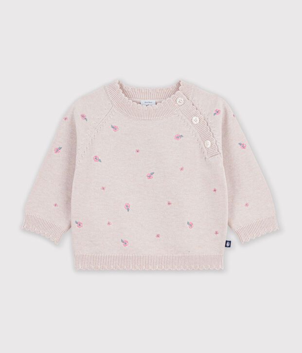 Baby-Pullover aus Wolle und Baumwolle mit bestickten Blumen rosa/vielfarbig
