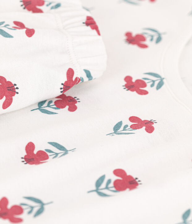 Kurzpyjama aus Baumwolle mit Blumen f&uuml;r Damen weiss/vielfarbig