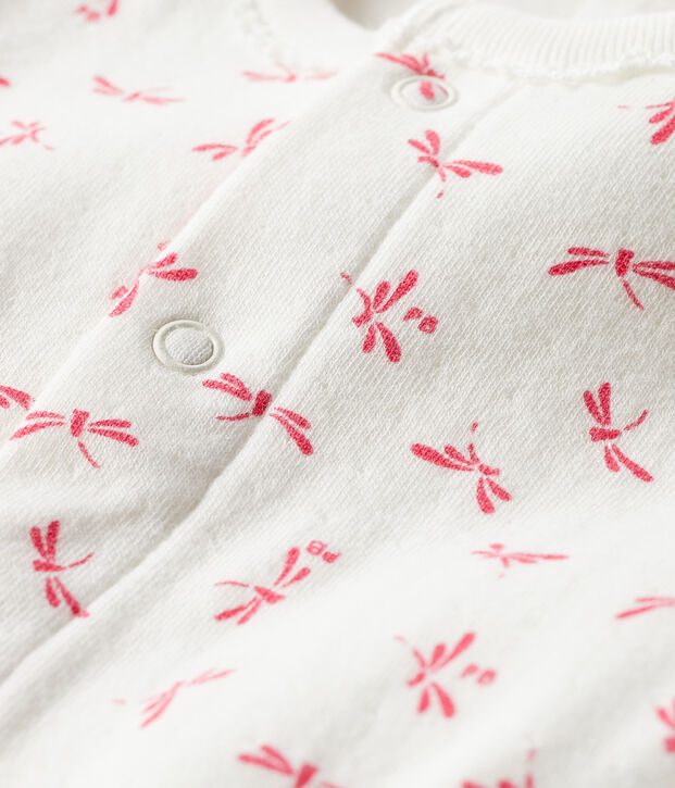Baby-Bodyjama aus Doppeljersey f&uuml;r M&auml;dchen weiss/rosa