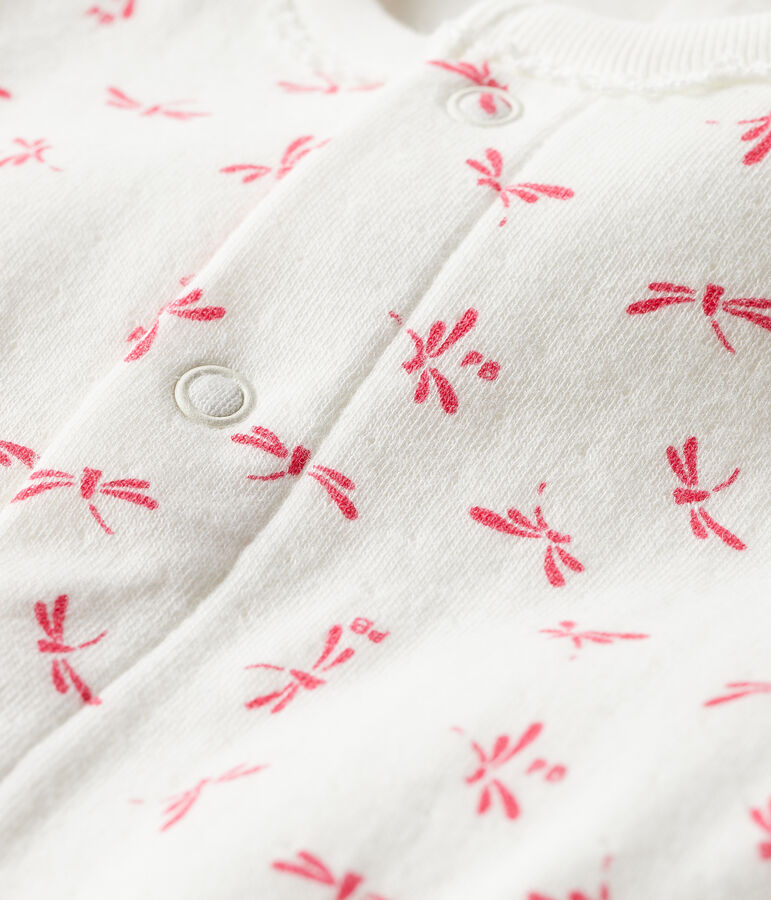 Baby-Bodyjama aus Doppeljersey f&uuml;r M&auml;dchen weiss/rosa