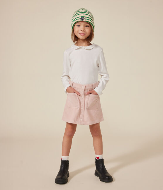 Langärmeliges Kinder-T-Shirt aus Baumwolle für Mädchen weiss MARSHMALLOW