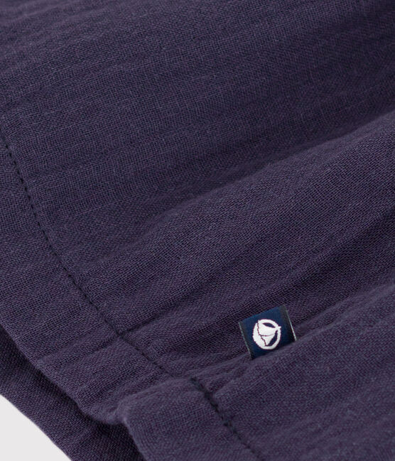 Kurzärmeliges Kleid aus dickem Jersey und Baumwollgaze, Kinder/Mädchen weiss MARSHMALLOW/blau SMOKING