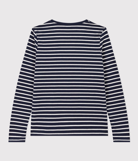 Damen-T-Shirt LE DROIT aus Baumwolle mit V-Ausschnitt blau SMOKING/weiss MARSHMALLOW