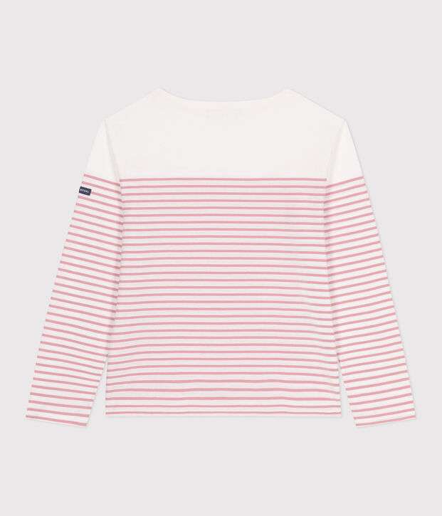 Lang&auml;rmeliges Damen-T-Shirt Marini&egrave;re aus Baumwolle weiss/rosa