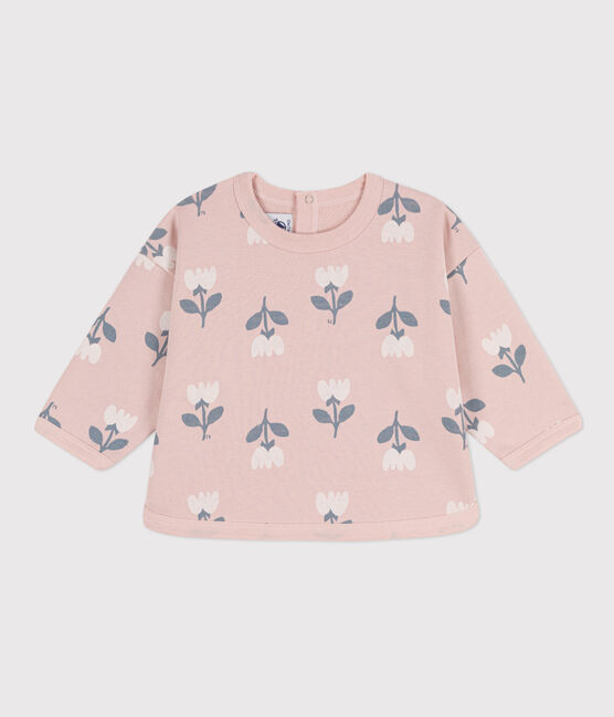 Baby-Sweatshirt aus Molton mit Blumenprint rosa SALINE/weiss MULTICO