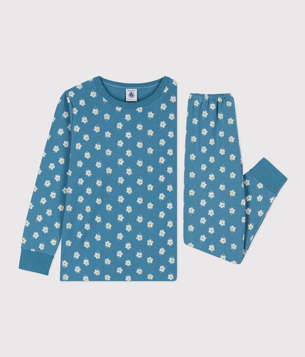 Kinderpyjama aus Baumwolle mit Blumenmotiv f&uuml;r M&auml;dchen blau/vielfarbig
