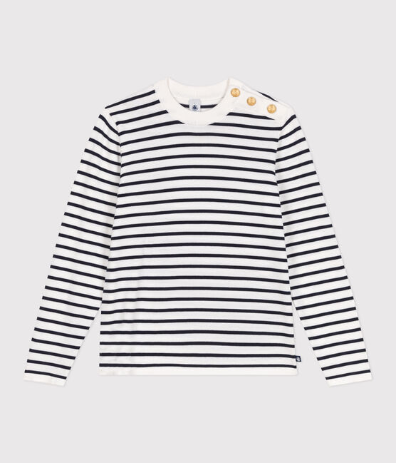 Damen-Marinepullover aus Baumwolle mit Streifen weiss MARSHMALLOW/blau SMOKING
