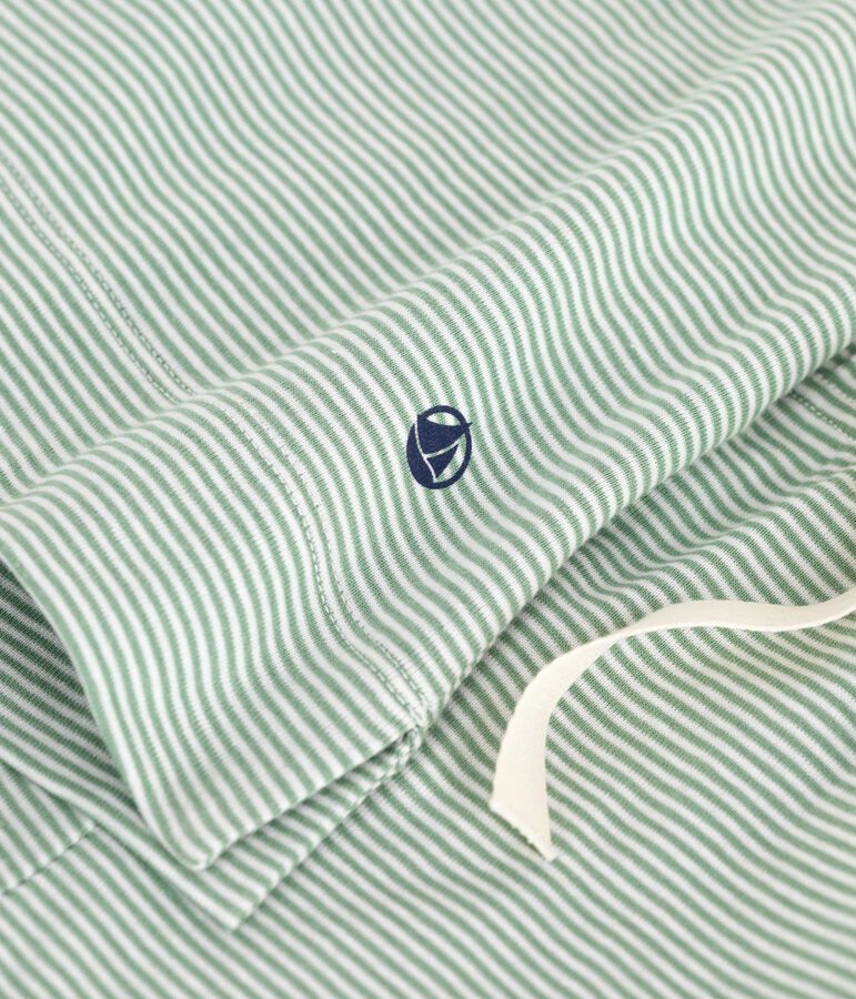 Damen-Kurzpyjama aus Baumwolle mit Streifen gr&uuml;n/weiss