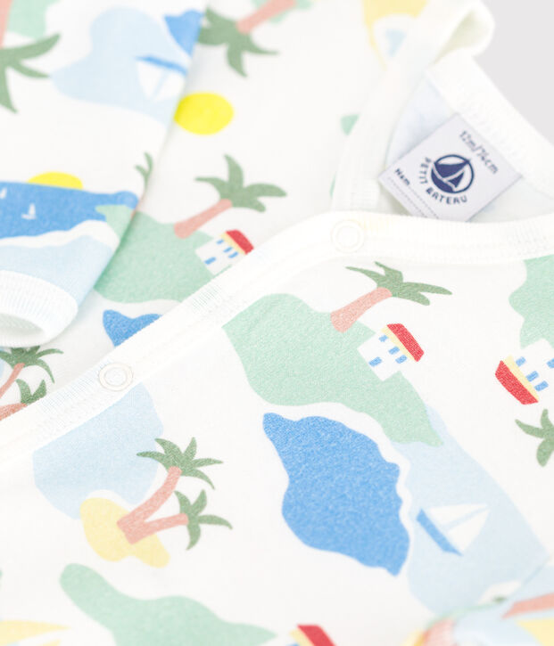 Strampler ohne F&uuml;&szlig;chen aus bedruckter Baumwolle weiss/vielfarbig