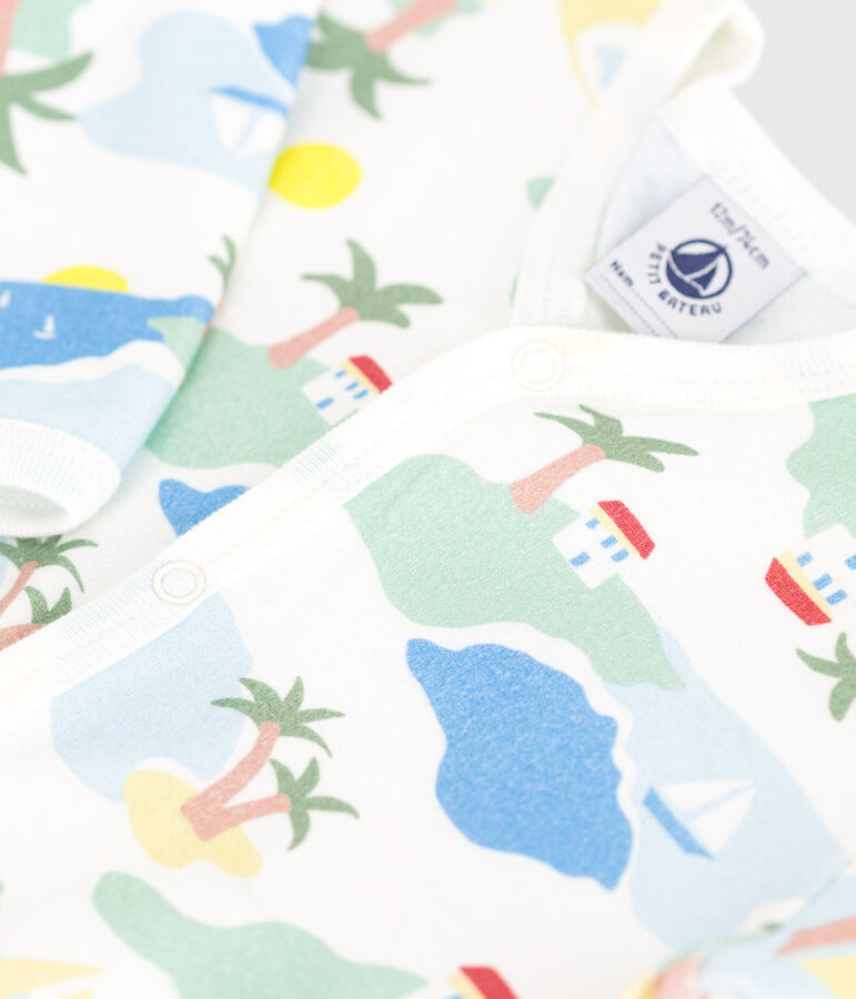 Strampler ohne F&uuml;&szlig;chen aus bedruckter Baumwolle weiss/vielfarbig