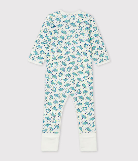 Baby-Strampler aus Rippstrick weiss MARSHMALLOW/weiss MULTICO