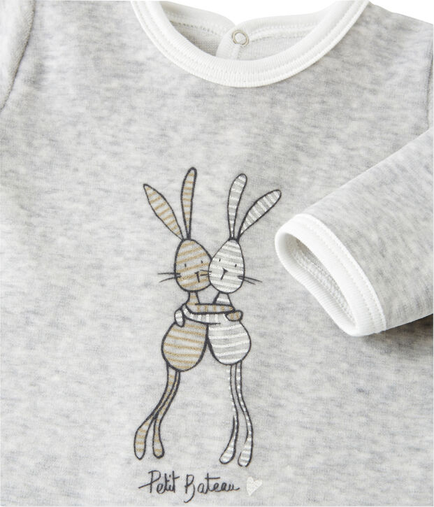 Bedruckter Unisex-Baby-Strampler aus Velours-Frottier grau