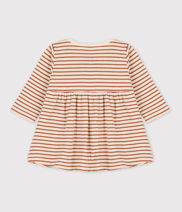 Gestreiftes Babykleid aus Baumwoll-Doppeljersey naturfarben/braun/naturfarben