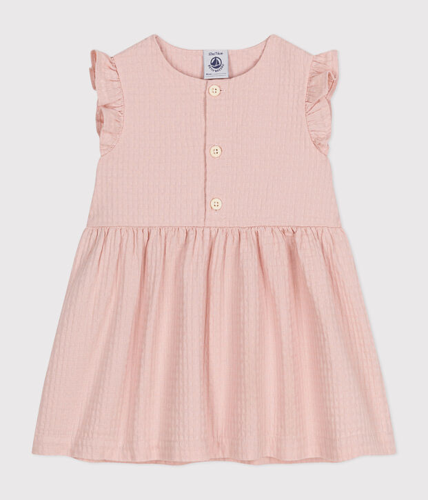 &Auml;rmelloses Baby-Kleid aus gemusterter Baumwolle rosa
