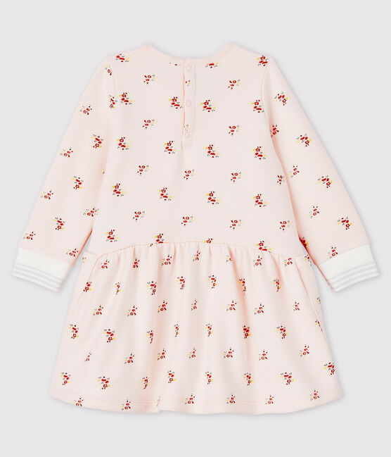 Langärmeliges Baby-Kleid aus Molton für Mädchen rosa FLEUR/weiss MULTICO