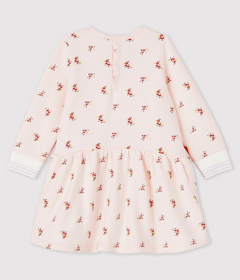 Lang&auml;rmeliges Baby-Kleid aus Molton f&uuml;r M&auml;dchen rosa FLEUR/weiss MULTICO