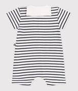 Baby-Kurzoverall mit Matrosenkragen aus gestreifter Baumwolle  weiss MARSHMALLOW/blau SMOKING