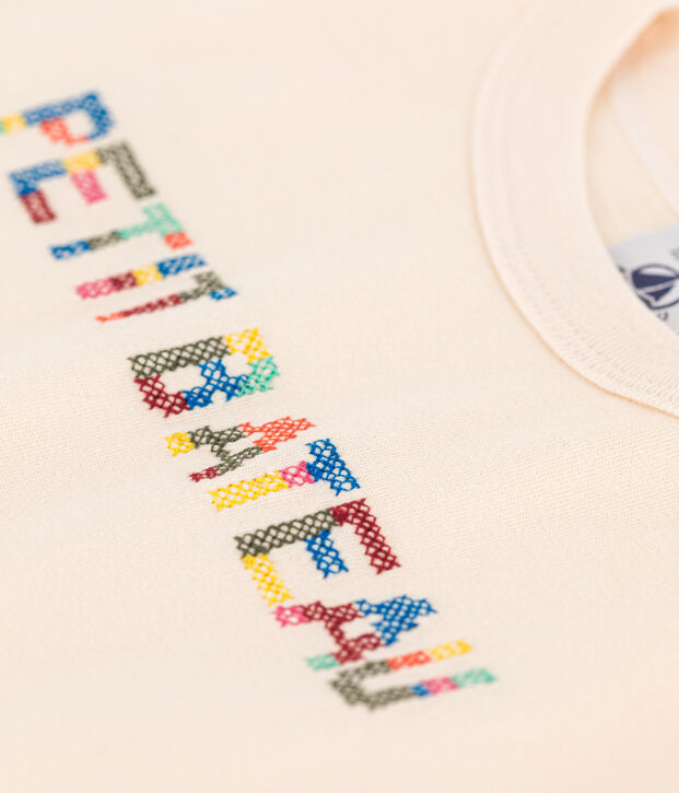 Kurz&auml;rmeliges Baby-T-Shirt aus besticktem Jersey naturfarben