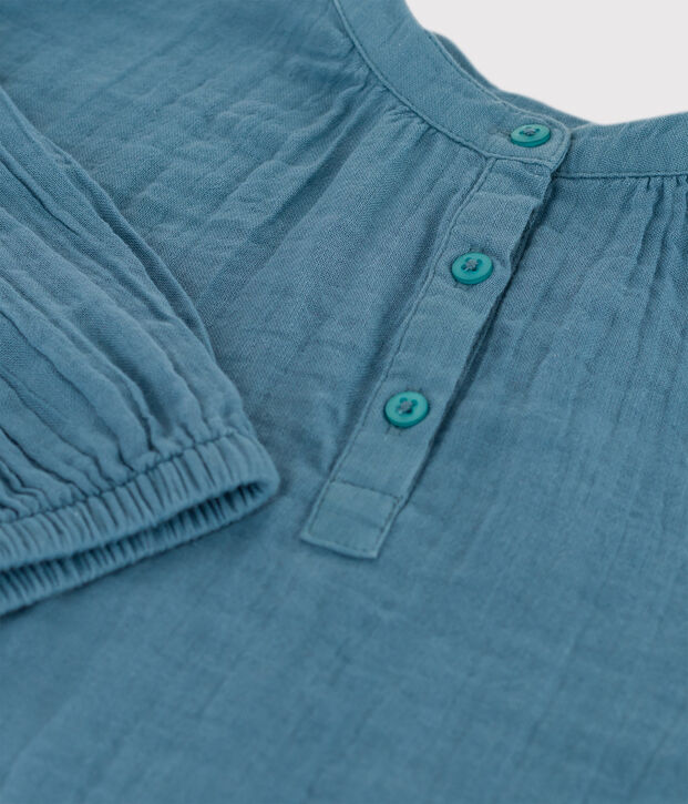 Lang&auml;rmelige Kinderbluse aus Musselin-Stoff f&uuml;r M&auml;dchen blau