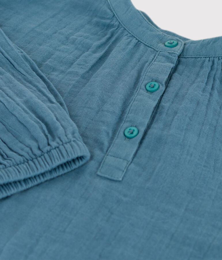Lang&auml;rmelige Kinderbluse aus Musselin-Stoff f&uuml;r M&auml;dchen blau