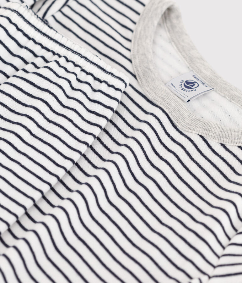 Kinderpyjama aus Doppeljersey mit Streifen weiss MARSHMALLOW/blau SMOKING