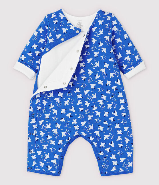 Langer Baby-Overall aus gestepptem Doppeljersey aus Bio-Baumwolle mit Vogel-Motiv blau COOL/naturfarben MULTICO