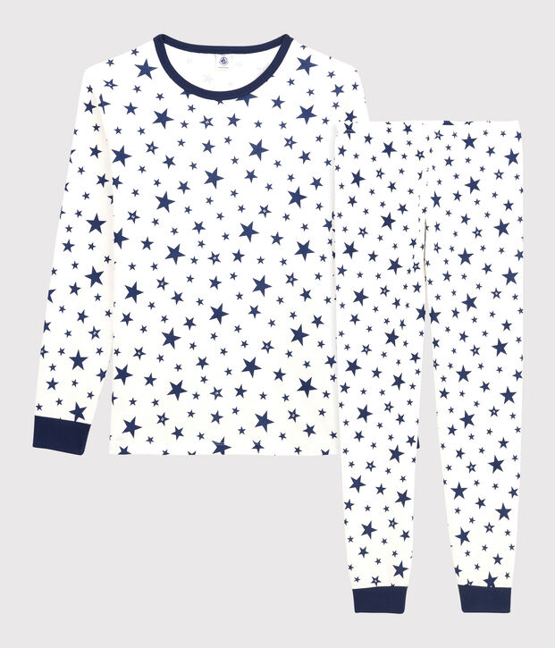 Kinderpyjama aus Baumwolle mit Sternenmuster weiss/blau