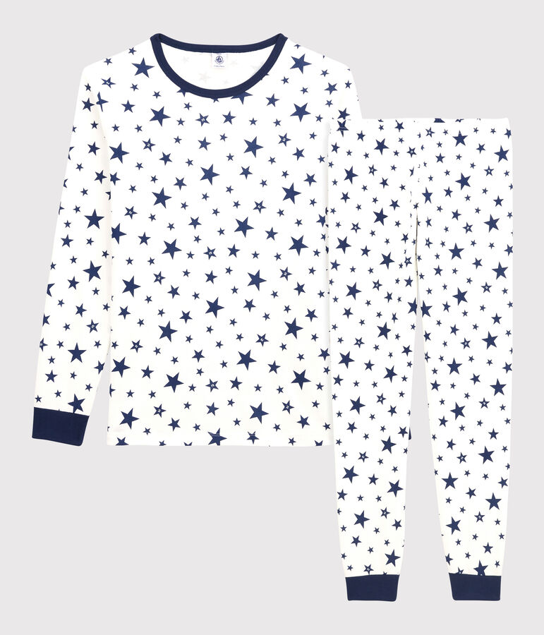 Kinderpyjama aus Baumwolle mit Sternenmuster weiss MARSHMALLOW/blau MEDIEVAL