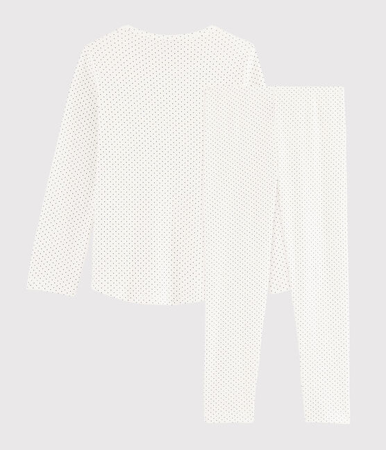 Kinderpyjama aus Rippstrick mit Punkten für Mädchen weiss MARSHMALLOW/blau MEDIEVAL