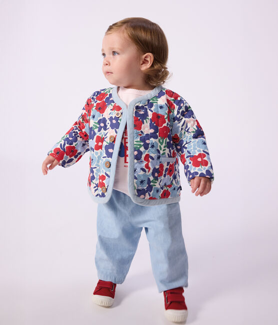 Baby-Jacke aus gesteppter Baumwolle mit Blumenmuster weiss MARSHMALLOW/weiss MULTICO