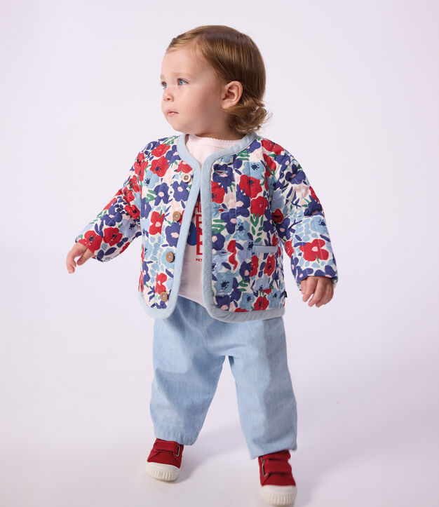 Baby-Jacke aus gesteppter Baumwolle mit Blumenmuster weiss/vielfarbig