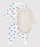 Dreiteiliges Baby-Set aus Bio-Baumwolle mit Bären-Muster weiss MARSHMALLOW/weiss MULTICO