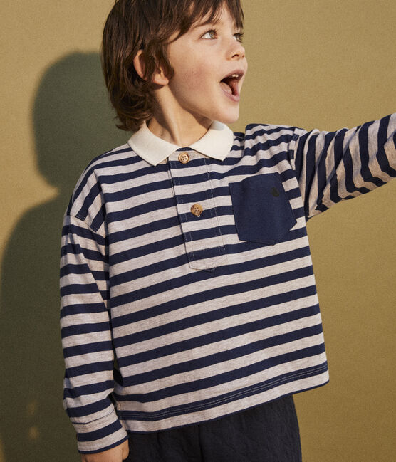 Langärmeliges, gestreiftes Kinder-Poloshirt aus Baumwolle für Jungen blau MEDIEVAL/ FUMEE